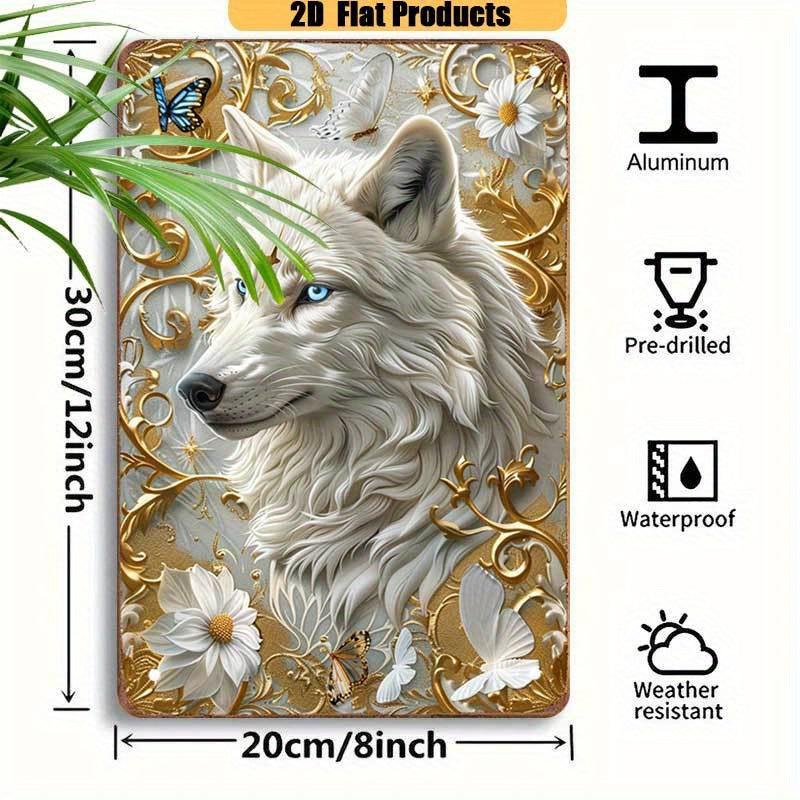 Majestic White Wolf Wall Art Spirit Wolf Metal Sign-MoonChildWorld