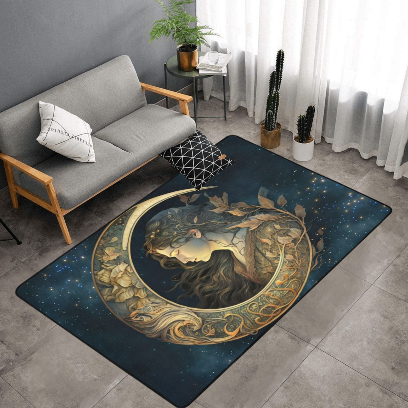 Moon goddess area rug Wicca pagan rug-MoonChildWorld