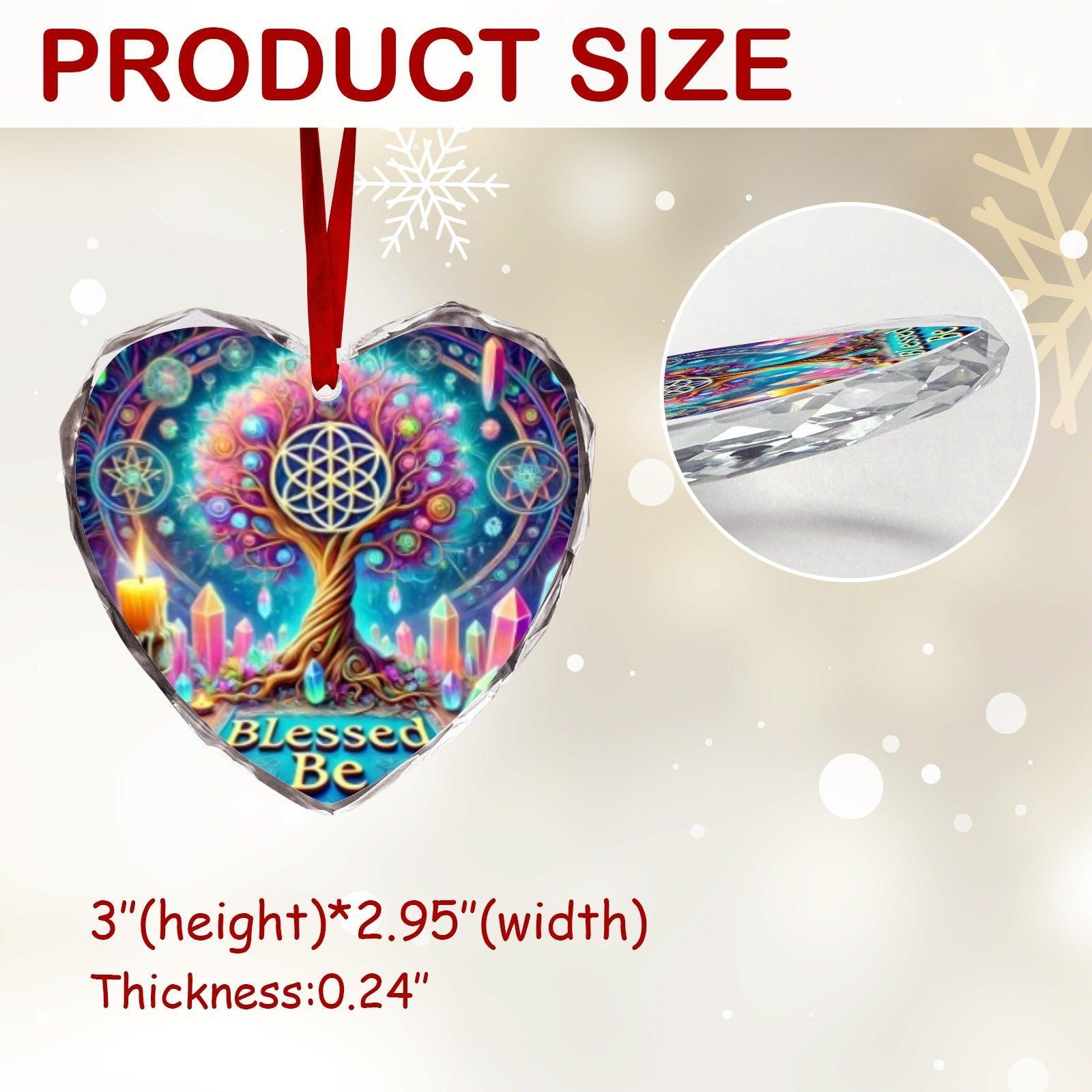 Celtic Tree of Life Pagan Yule Heart-Shaped Crystal Glass Ornament-MoonChildWorld