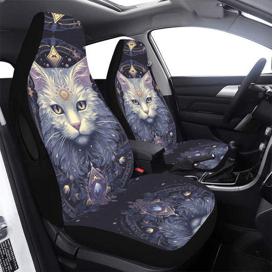 Magical White Cat Witchy Car Seat Covers