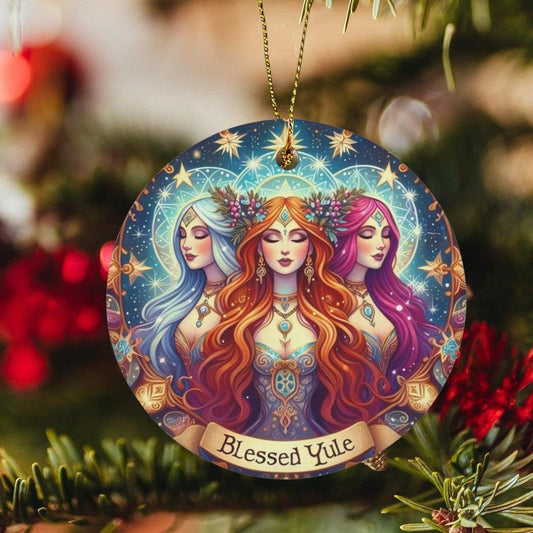 Triple Goddess Ceramic Christmas Ornament for Yule Tree Decorations