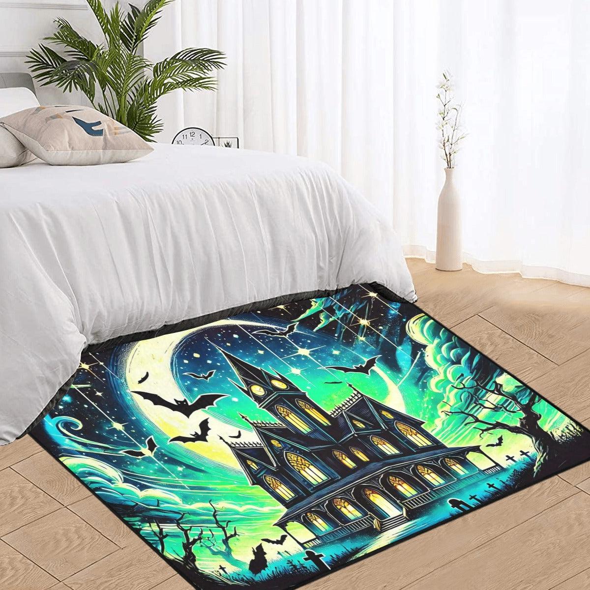 Bat, Moon and Gothic Castle Area Rug Spooky Carpet for Halloween-MoonChildWorld