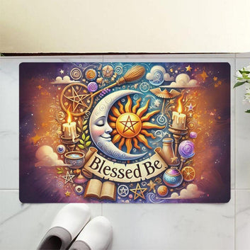 Celestial Sun and Moon Doormat Wicca Doormat for Pagan Home Decor