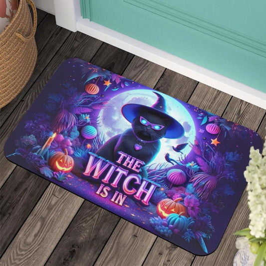 Witchy Black Cat Doormat for Halloween - Magic Moon Cat Doormat