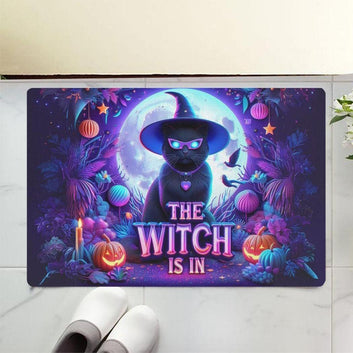 Witchy Black Cat Doormat for Halloween - Magic Moon Cat Doormat