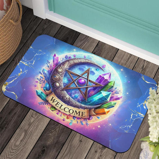 Magick Crystal Pentacle Wicca Doormat for Pagan Decor - Witchy Pentagram Doormat