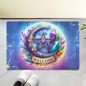 Magick Crystal Pentacle Wicca Doormat for Pagan Decor - Witchy Pentagram Doormat
