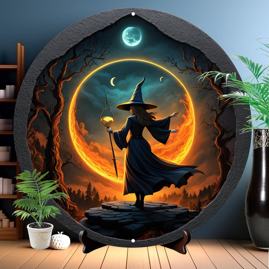 Magical Witch Metal Wall Sign Enchanting Wizard Art for Home Decor