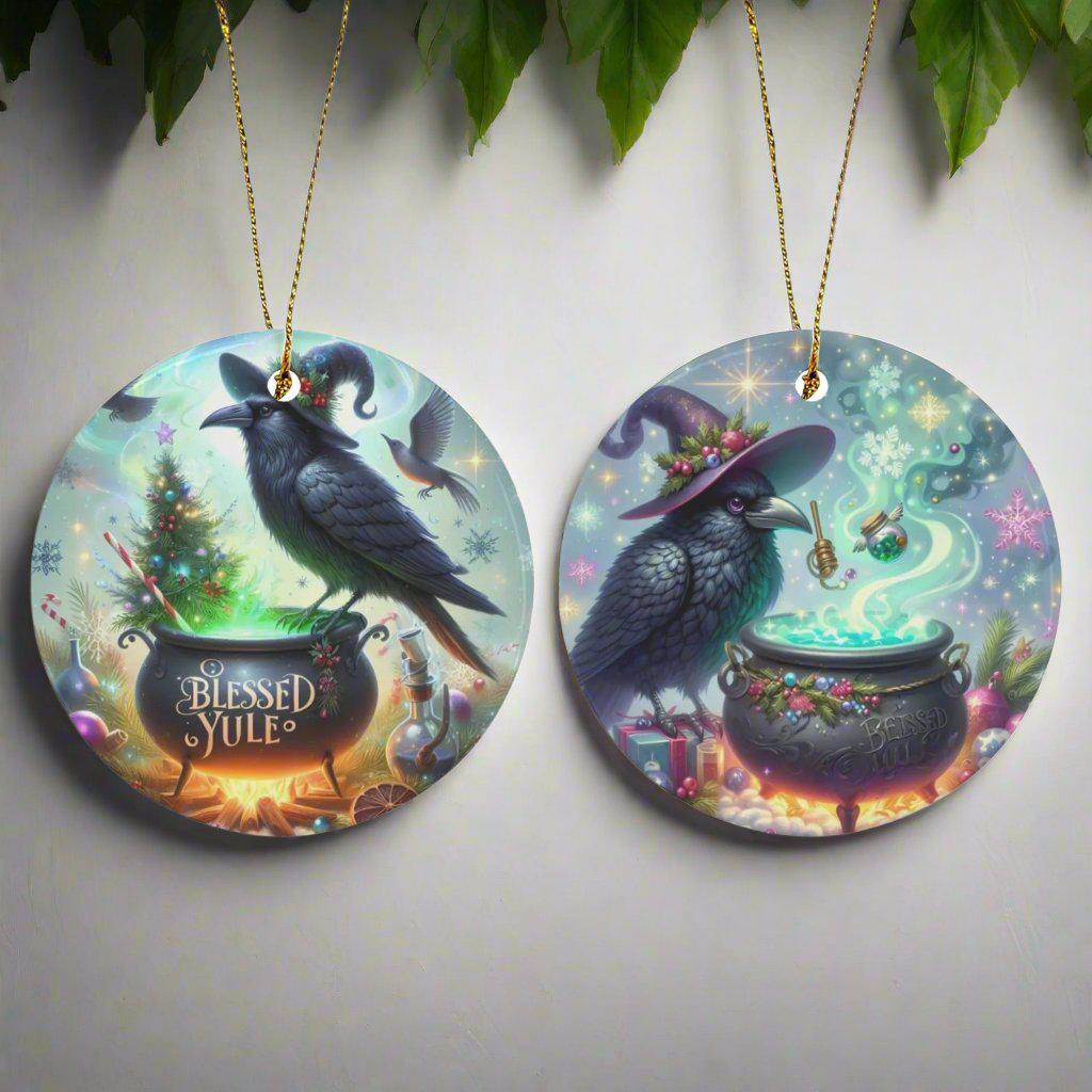 Black raven Ceramic Christmas Ornament Gothic Crow Christmas Tree Ornament-MoonChildWorld