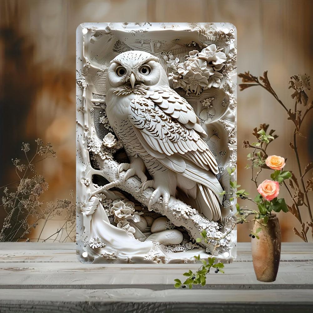 White Owl Wall Sign Snowy Owl Metal Sign for Spirit Animal Home Decor-MoonChildWorld