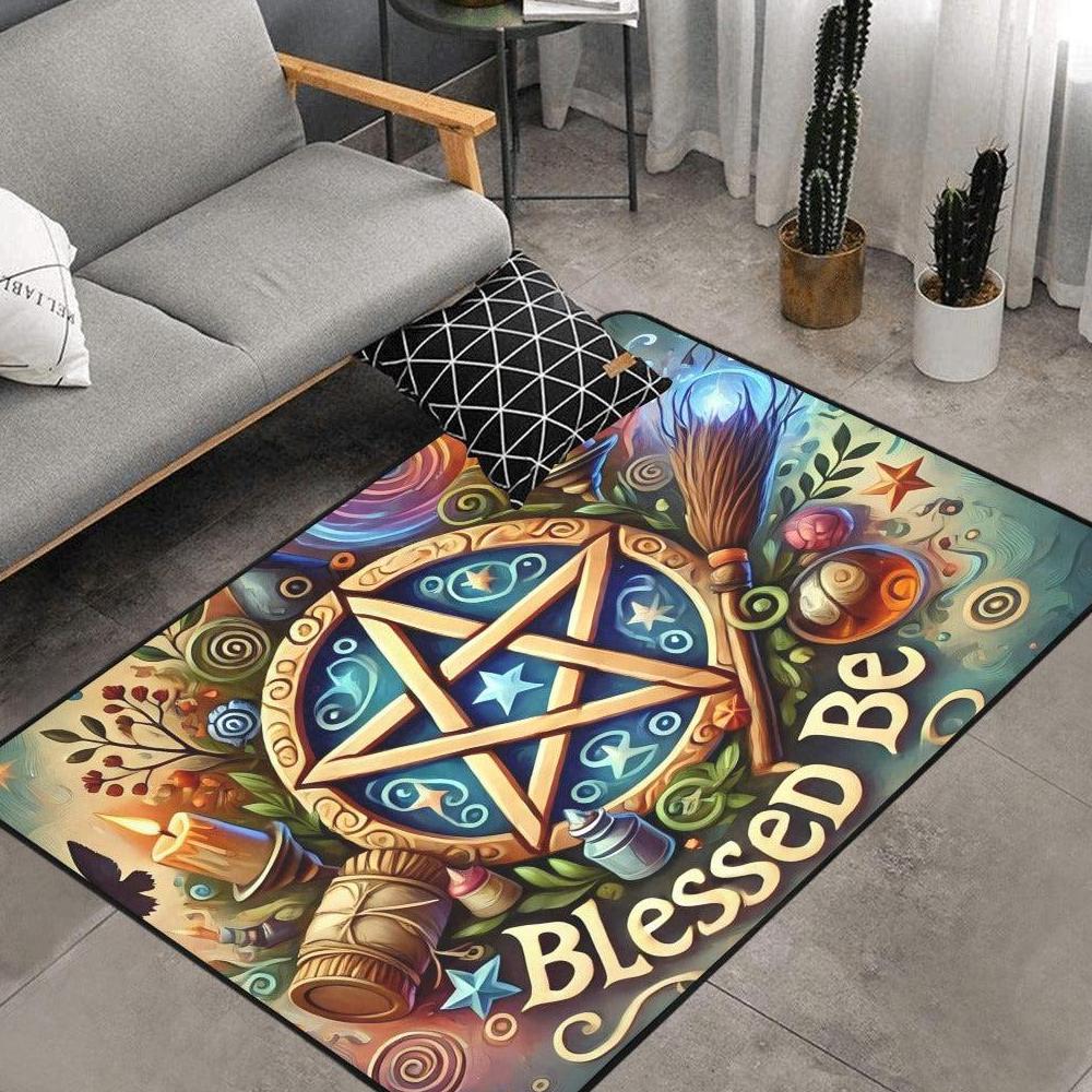 Magick Pentacle Area Rug Witchy Rug Blessed Be Wicca Carpet-MoonChildWorld