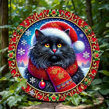 Charming Black Cat Metal Sign for Witchy Christmas Wall Decor