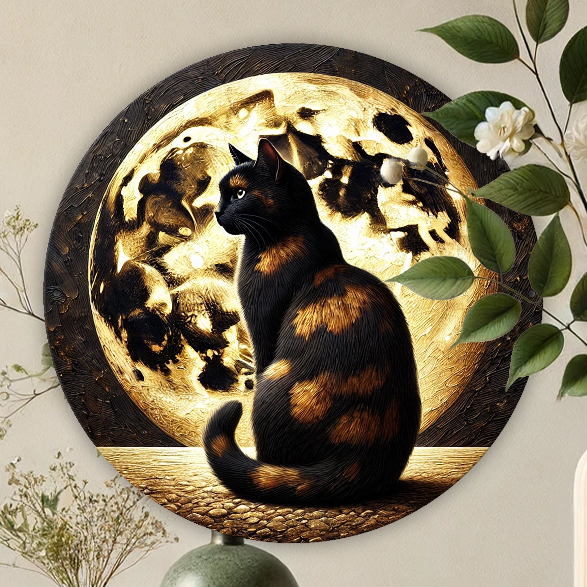 Moonlit Cat Wall Sign Black Cat Metal Art-MoonChildWorld