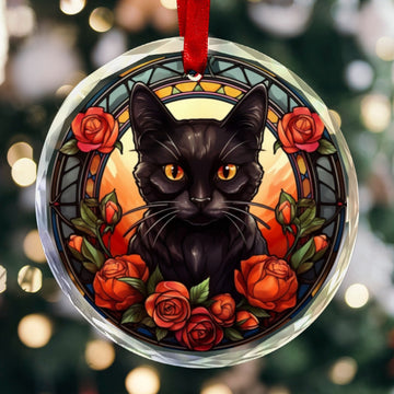 Black Cat Glass Christmas Ornament-MoonChildWorld