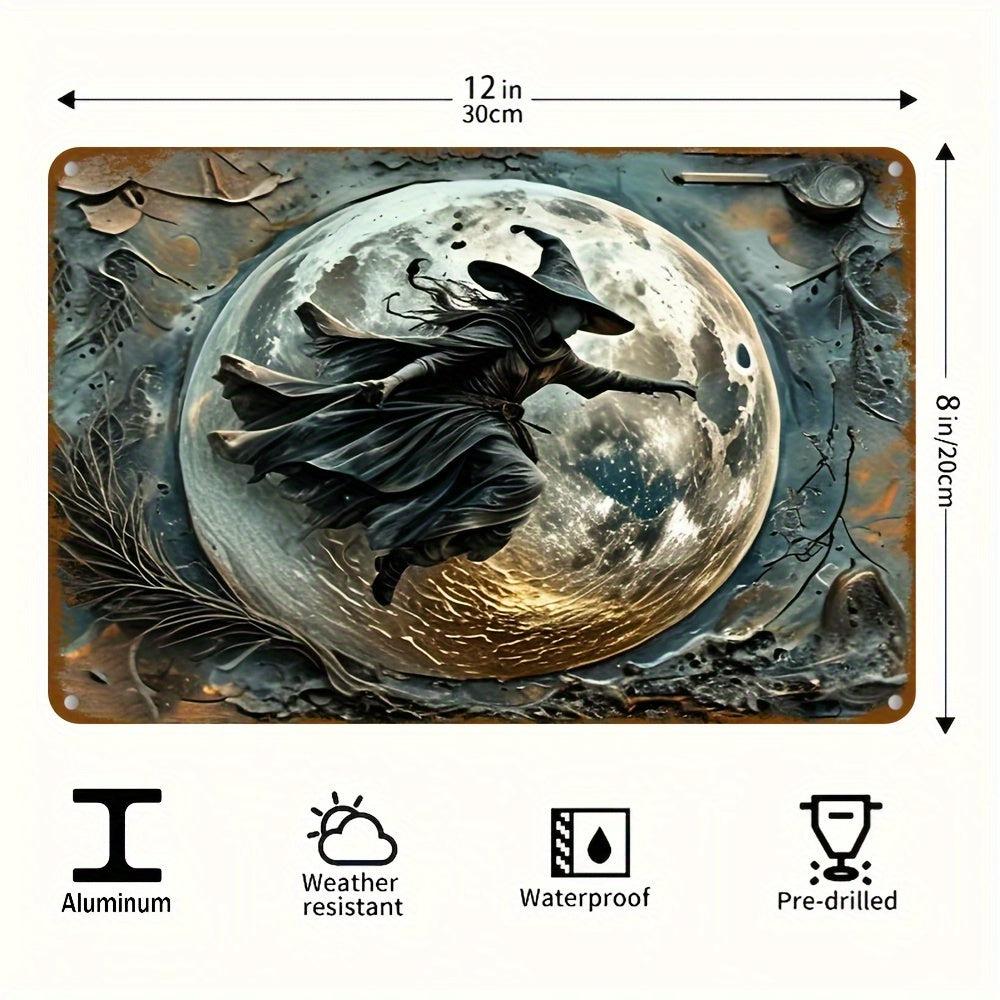 Full Moon Witch Wall Art Gothic Witch Metal Sign for Halloween Decor-MoonChildWorld