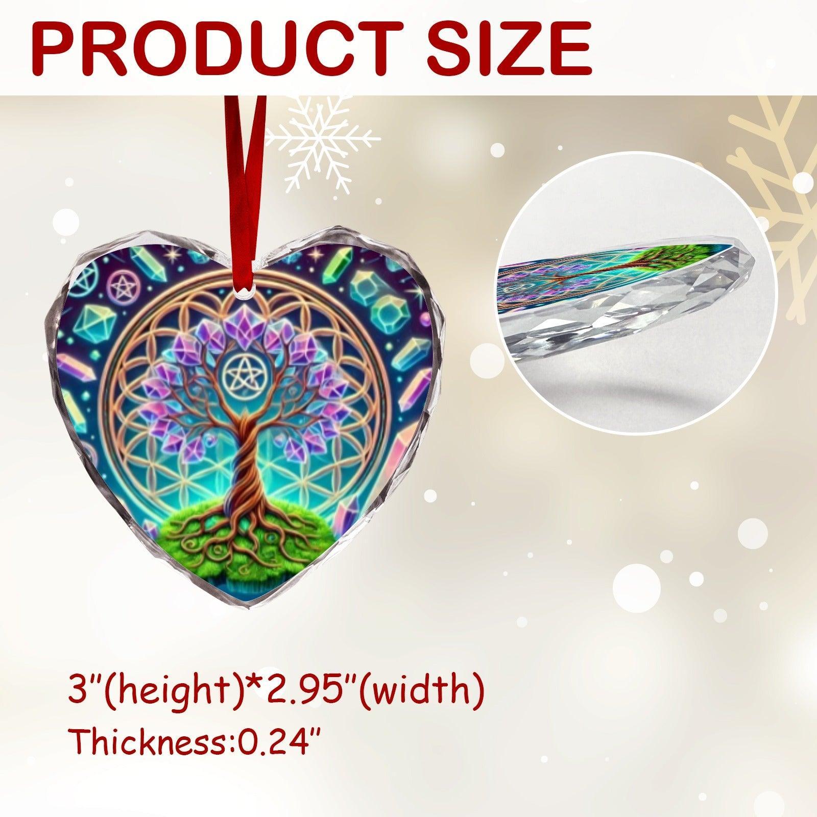 Pagan Celtic Tree of Life Wicca Yule Heart-Shaped Crystal Glass Ornament-MoonChildWorld