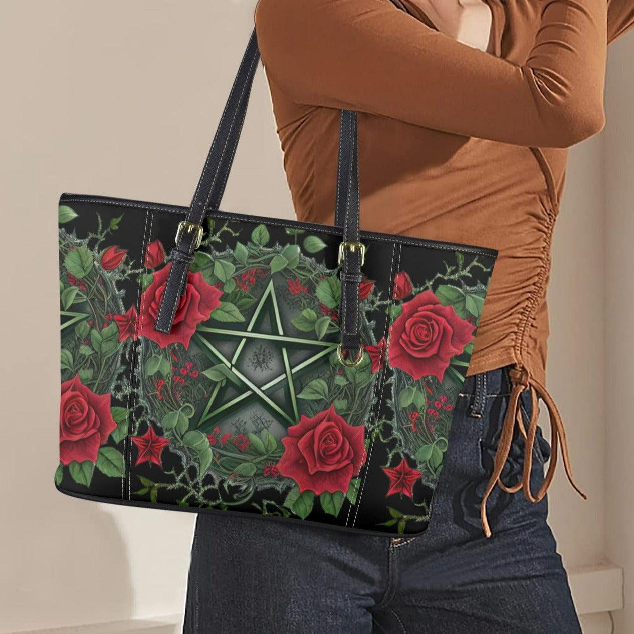 Gothic Roses Pentagram Pagan Tote Bag-MoonChildWorld