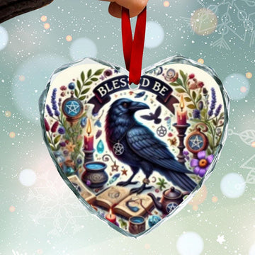 Gothic Crow Wicca Black Raven Heart-Shaped Crystal Glass Ornament-MoonChildWorld