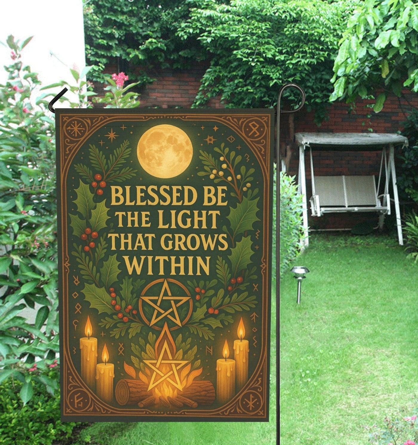 Yule Celebration with Pentacle Wicca Garden Flag and House Flag Pagan Home Decor-MoonChildWorld