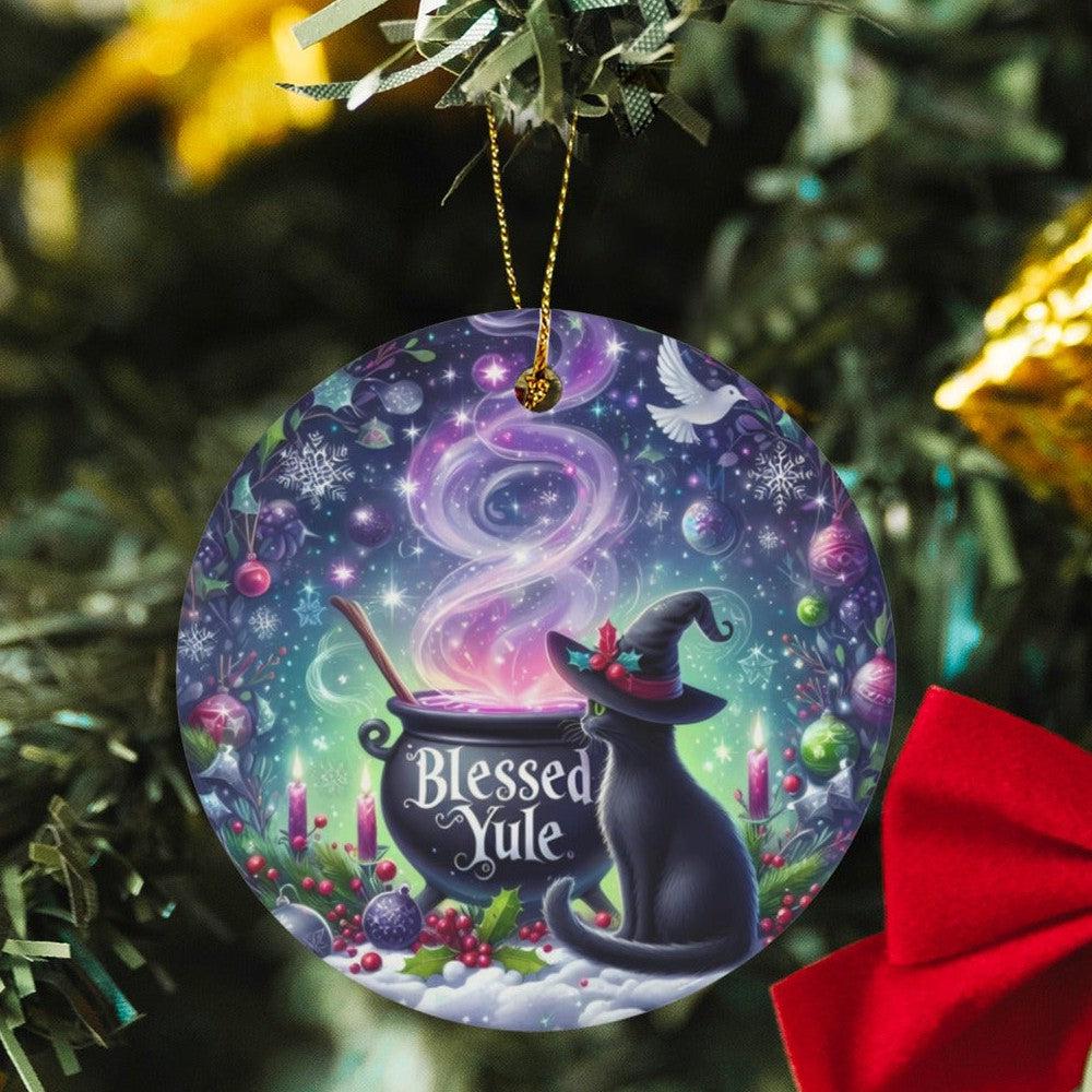 Black cat Ceramic Christmas Ornament for Yule Tree Decorations-MoonChildWorld