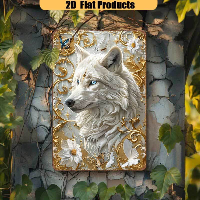 Majestic White Wolf Wall Art Spirit Wolf Metal Sign-MoonChildWorld