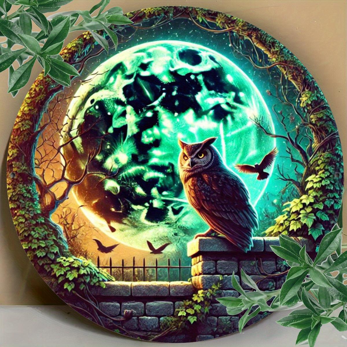 Moonlight Owl Metal Sign Spirit Owl Wall Art for Halloween Decor-MoonChildWorld