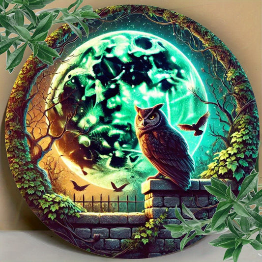 Moonlight Owl Metal Sign Spirit Owl Wall Art for Halloween Decor