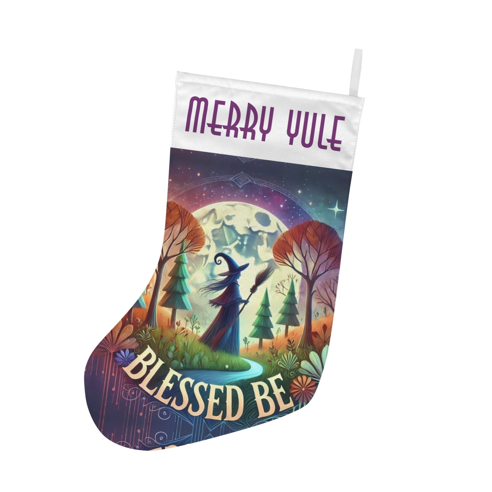 Merry Yule Witch Christmas Stocking for Yule Decorations-MoonChildWorld