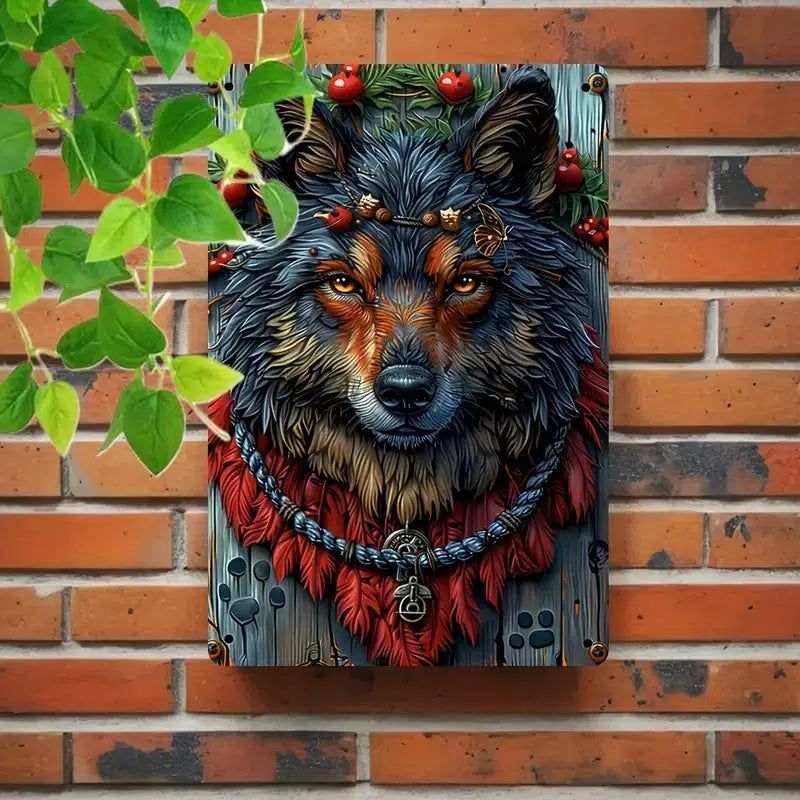 Spirit Wolf Wall Art Head Wolf Metal Sign Yule Pagan Home Decor-MoonChildWorld