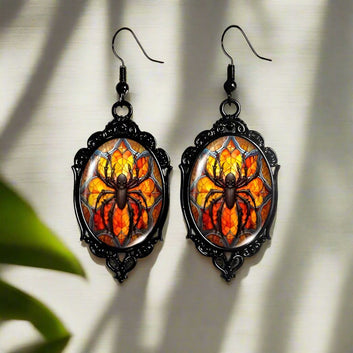 Halloween Spider Earrings Gothic Black Lace Glass Earrings