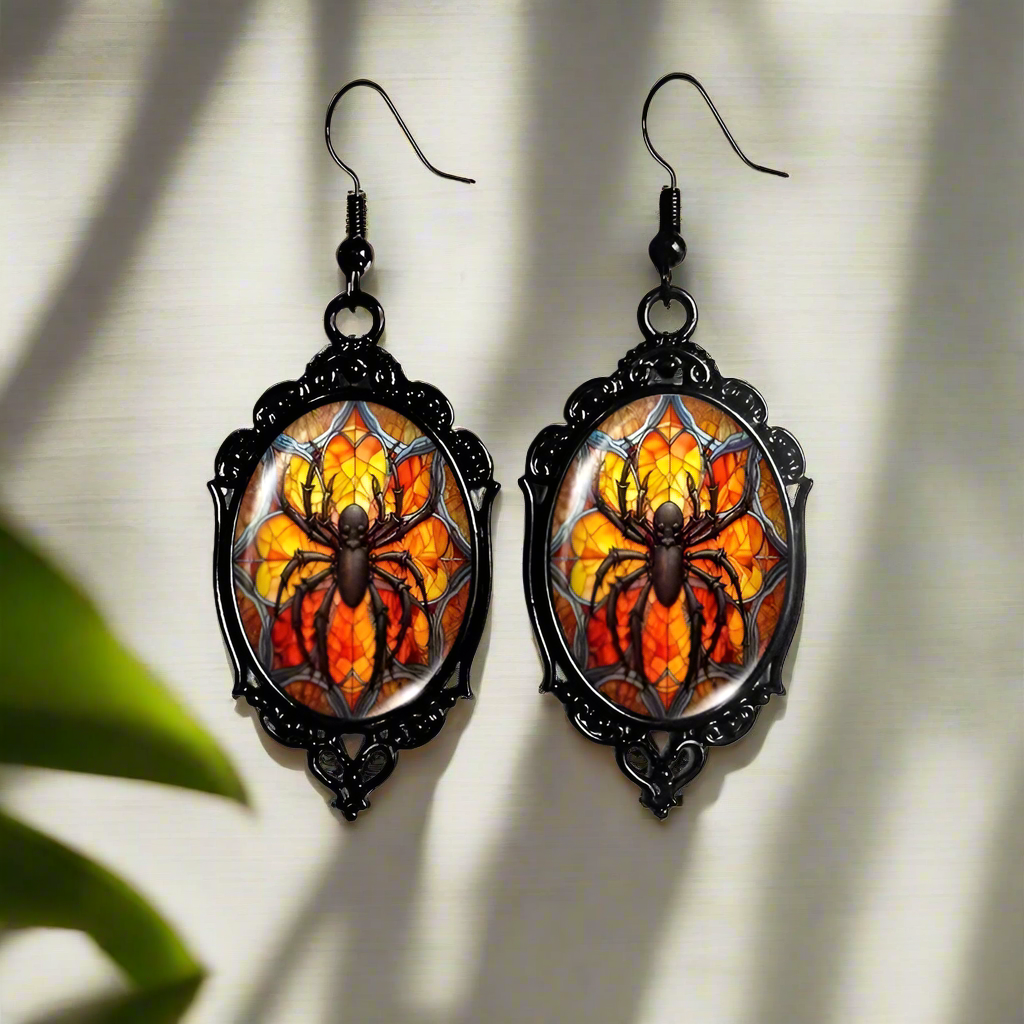 Halloween Spider Earrings Gothic Black Lace Glass Earrings-MoonChildWorld