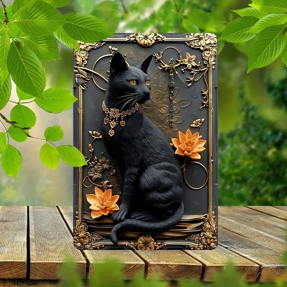 Black Cat Wall Art Occult Cat Metal Sign-MoonChildWorld