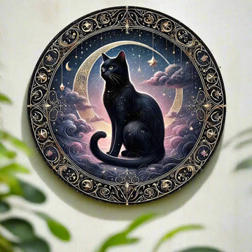 Moon and Black Cat Witchy Metal Sign Occult Cat Decor-MoonChildWorld