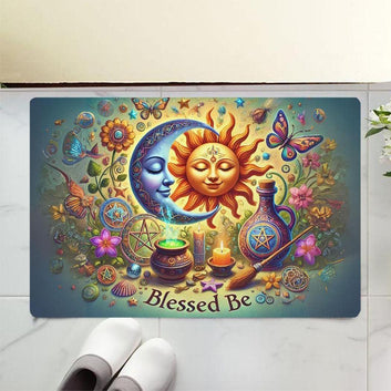 Celestial Sun and Moon Doormat Wicca Doormat for Pagan Home Decor