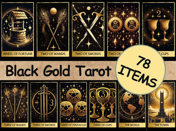 78 Black Gold Tarot Cards Digital File-MoonChildWorld