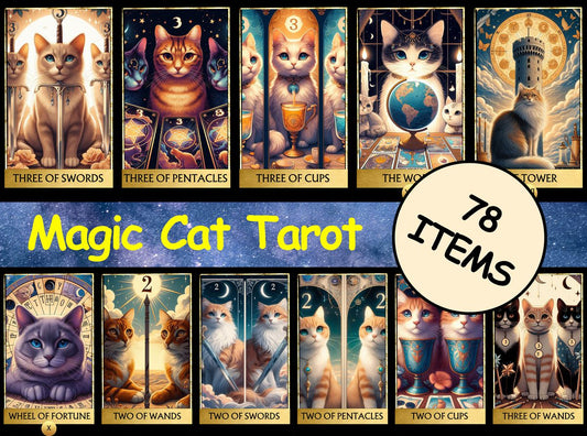 78 Magic Cat Tarot Cards Digital File-MoonChildWorld
