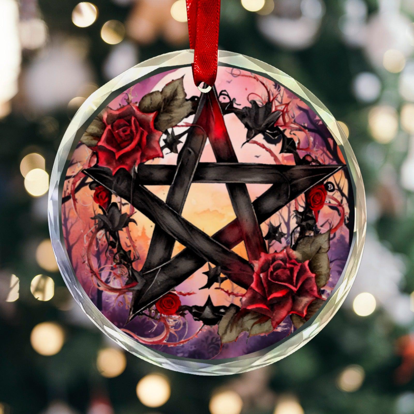 Gothic pentagram witchcraft Glass Christmas Ornament-MoonChildWorld