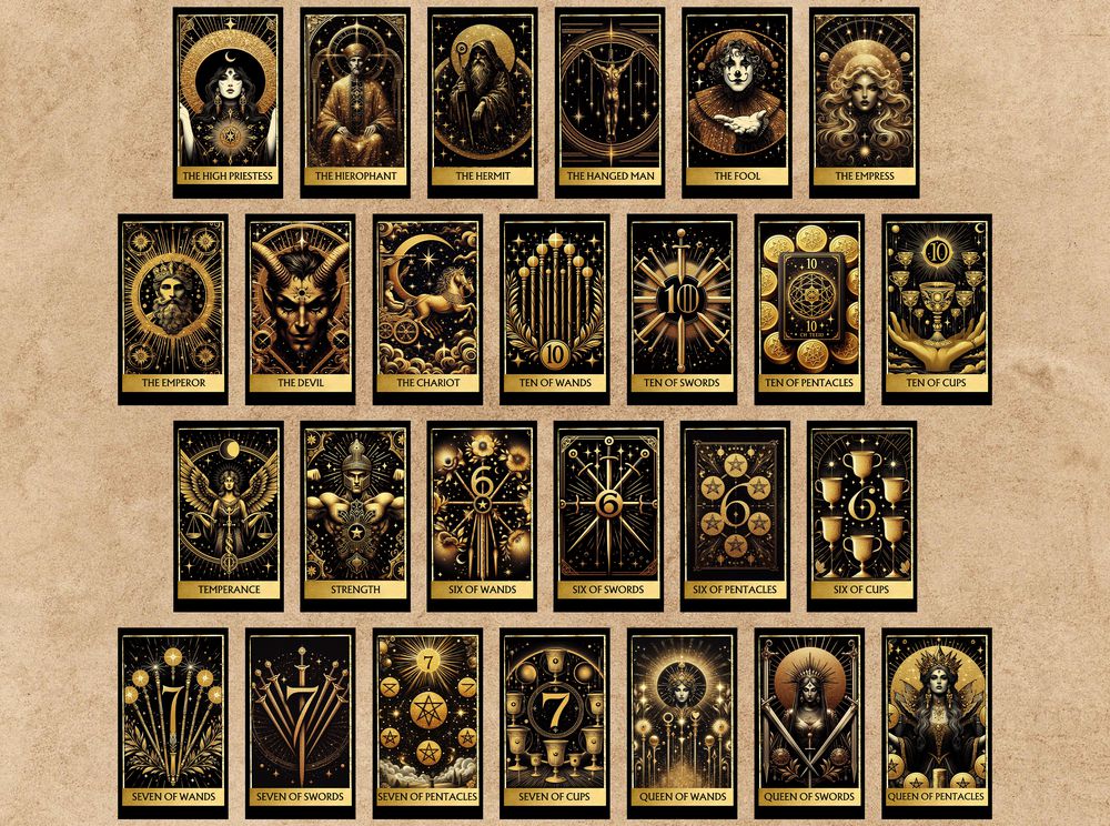 78 Black Gold Tarot Cards Digital File-MoonChildWorld