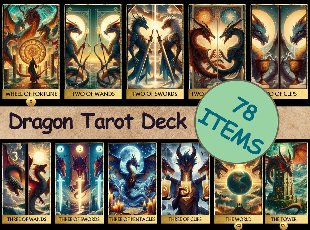 78 Dragon Tarot Cards Digital File-MoonChildWorld