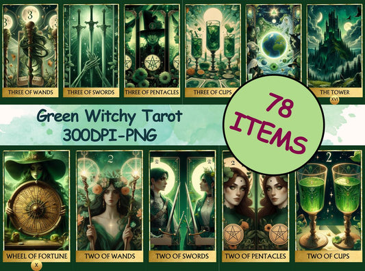 78 Green Witch Tarot Cards Digital File