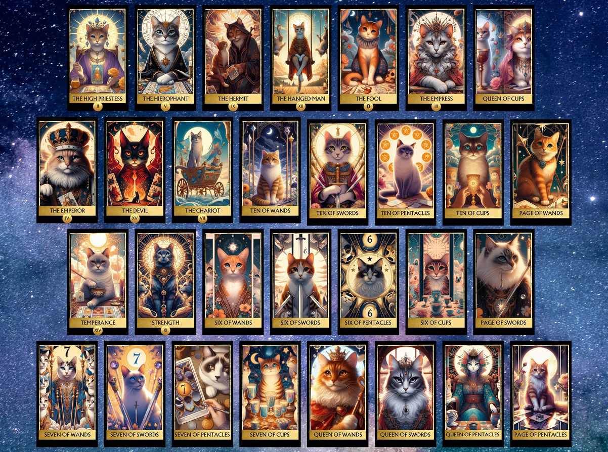 78 Magic Cat Tarot Cards Digital File-MoonChildWorld