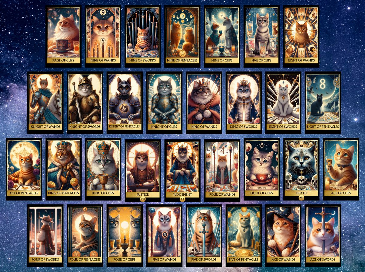 78 Magic Cat Tarot Cards Digital File-MoonChildWorld