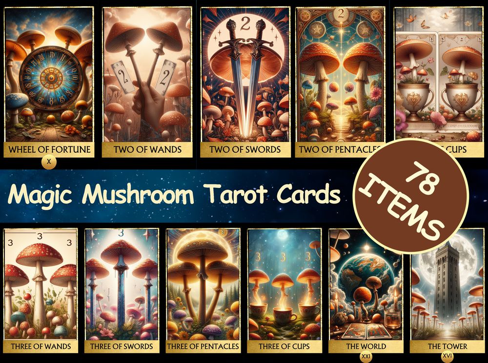 78 Magic Mushroom Full Deck Tarot Cards Digital File-MoonChildWorld