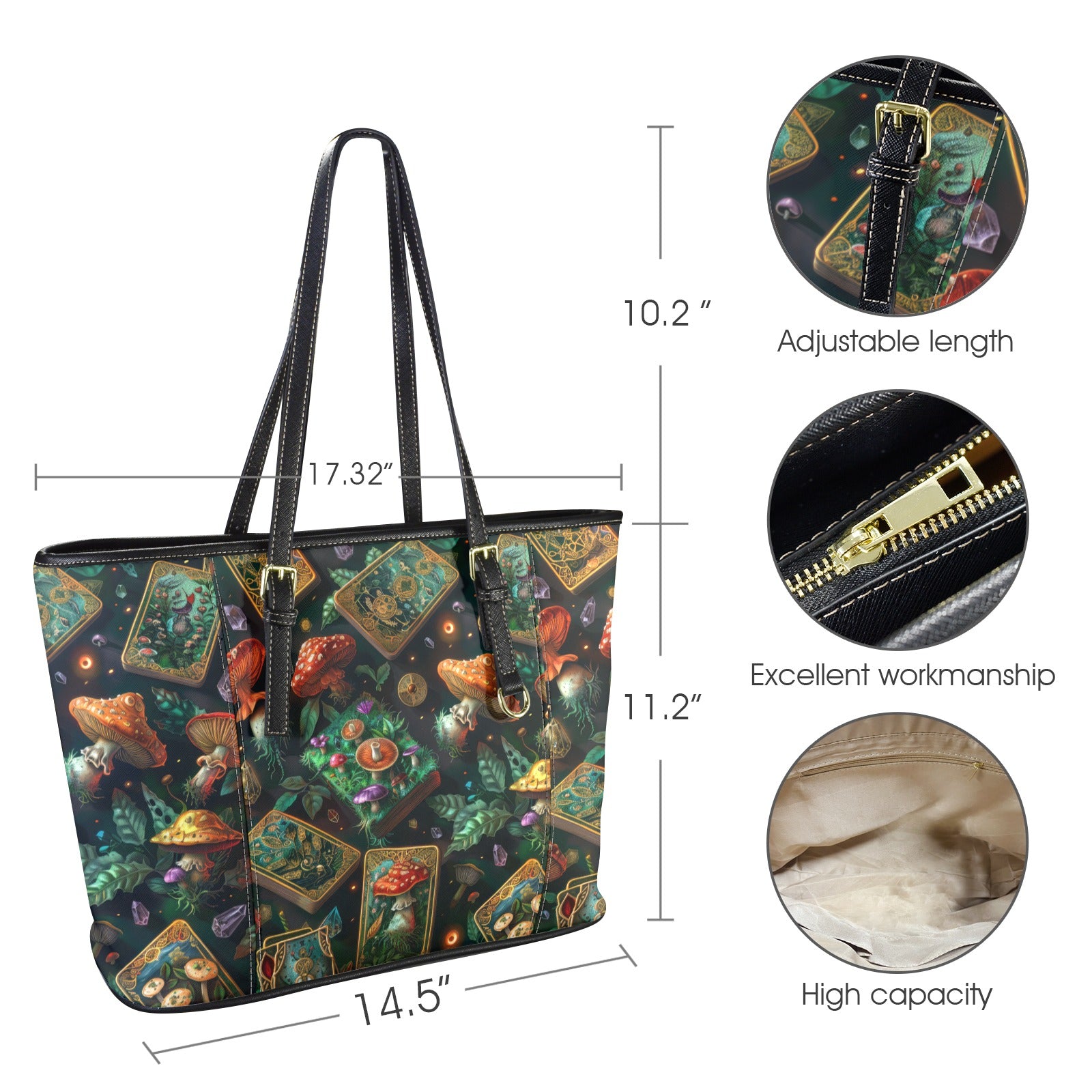 Mushroom Tarot Cards Witchy Tote Bag-MoonChildWorld