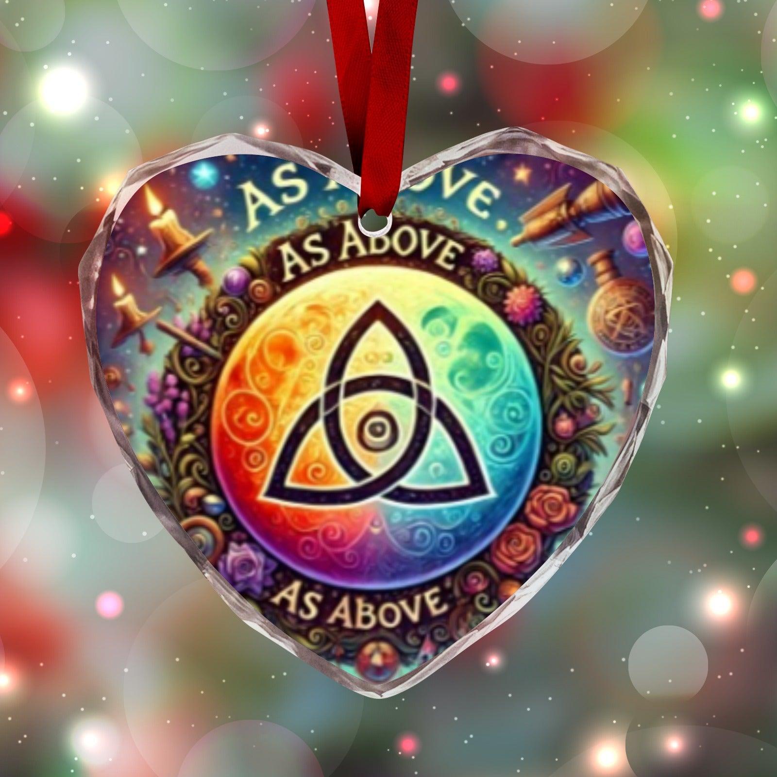 Celtic Knot Triquetra Pagan Christmas Heart-Shaped Crystal Glass Ornament-MoonChildWorld