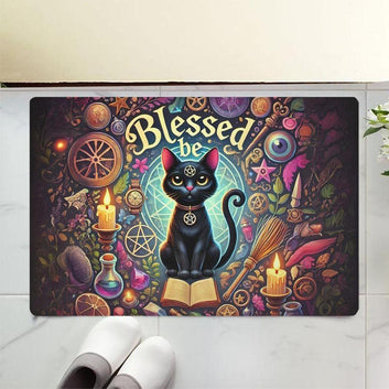 Occult Black Cat Doormat Witchcraft Doormat for Witch Home Decor