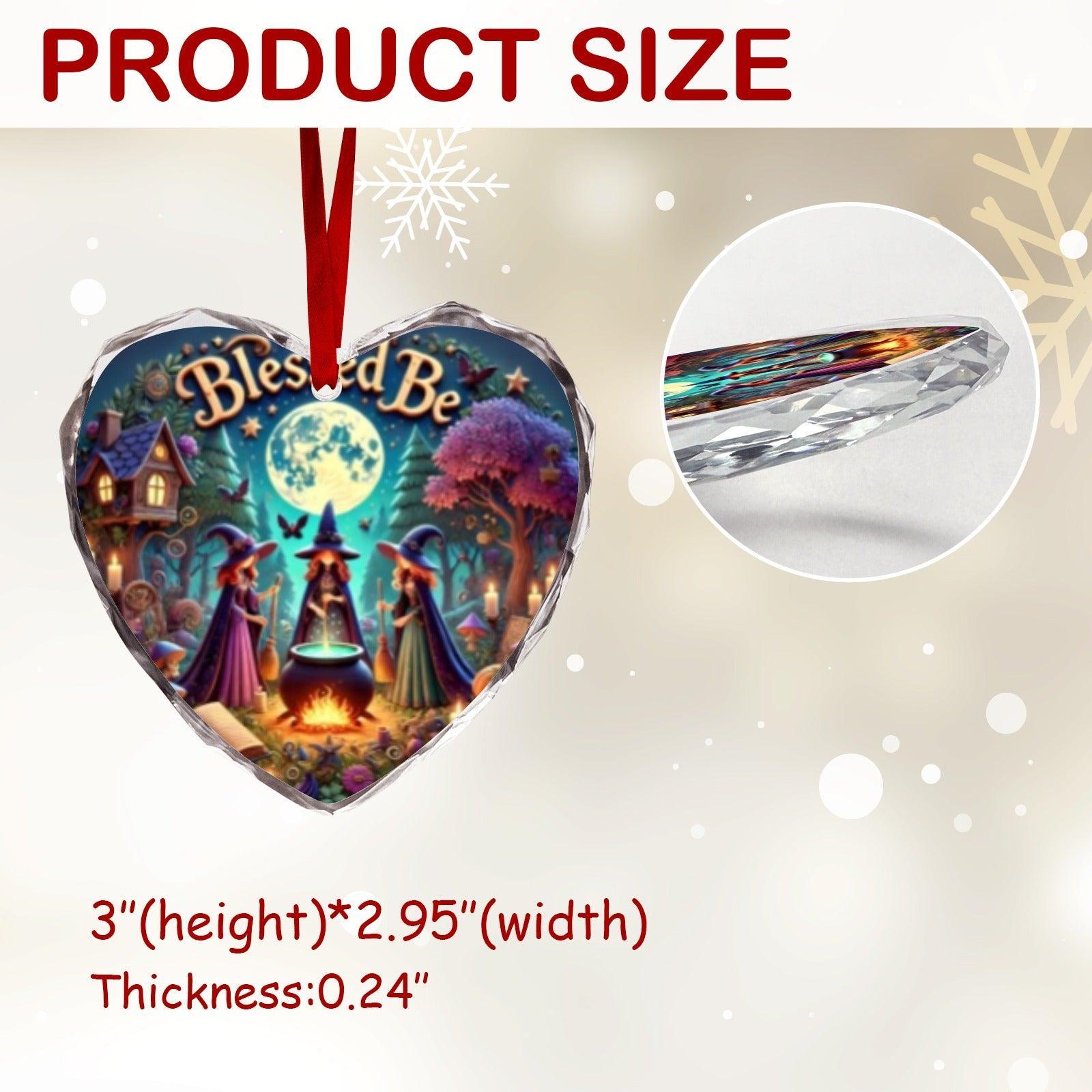 Halloween Moonlit Witch Gothic Christmas Heart-Shaped Crystal Glass Ornament-MoonChildWorld