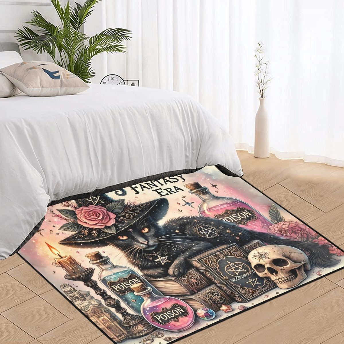 Gothic Black Cat Wiccan Area Rug Witchy Cat Witchcraft Carpet for Halloween-MoonChildWorld