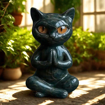 Meditation Black Cat Statue Yoga Black Cat Figurine Witchy Resin Sculpture for Halloween Decoration