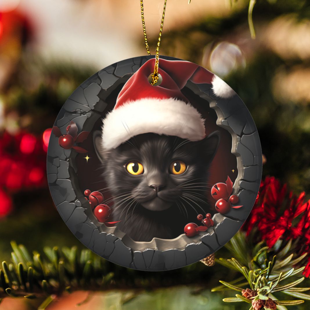 Black cat 3D Christmas Ceramic Ornaments-MoonChildWorld